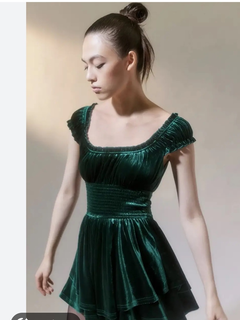 Urban Outfitters Emerald Green Velvet Ruffled Mini Romper